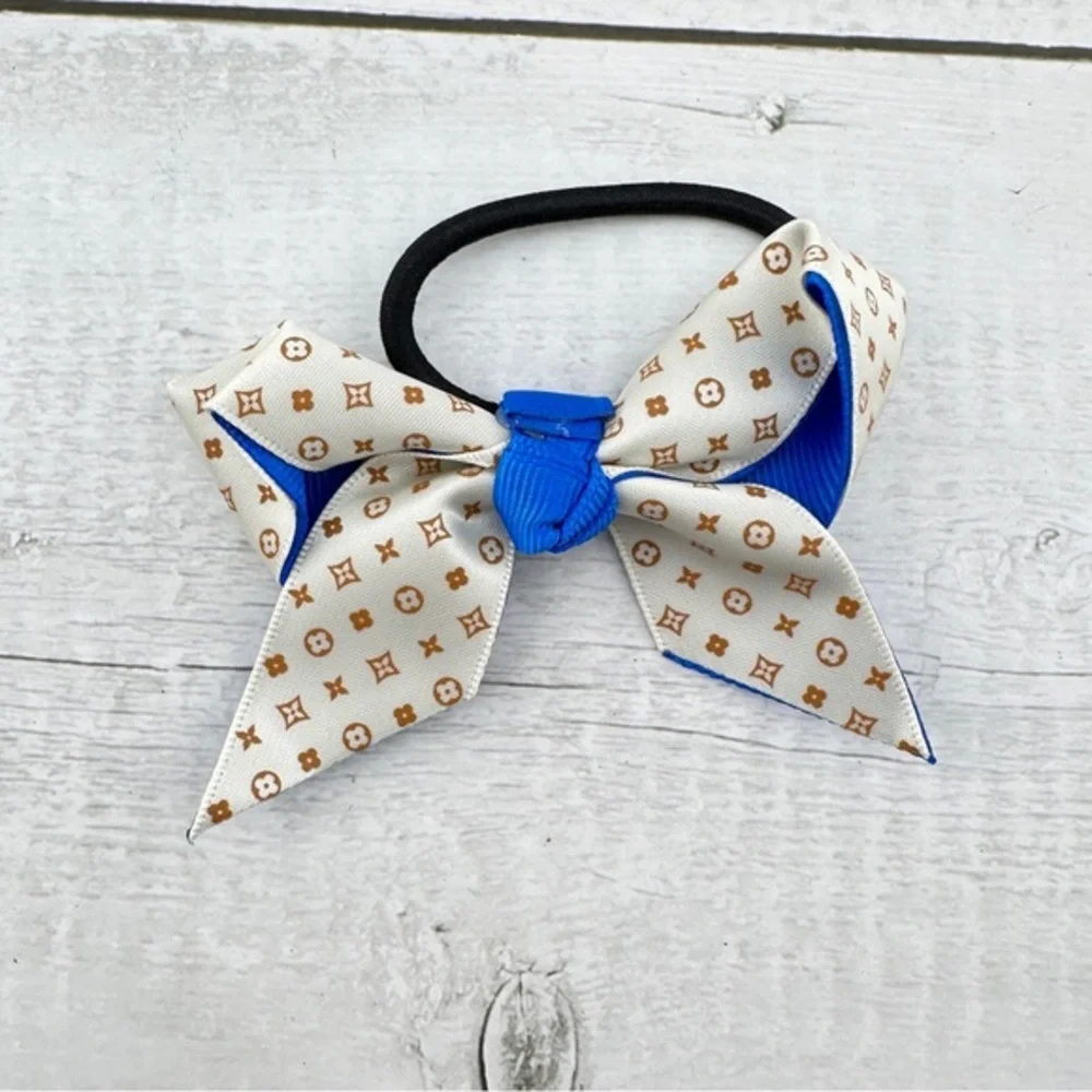 Upcycled hair tie. New. Blue and white.